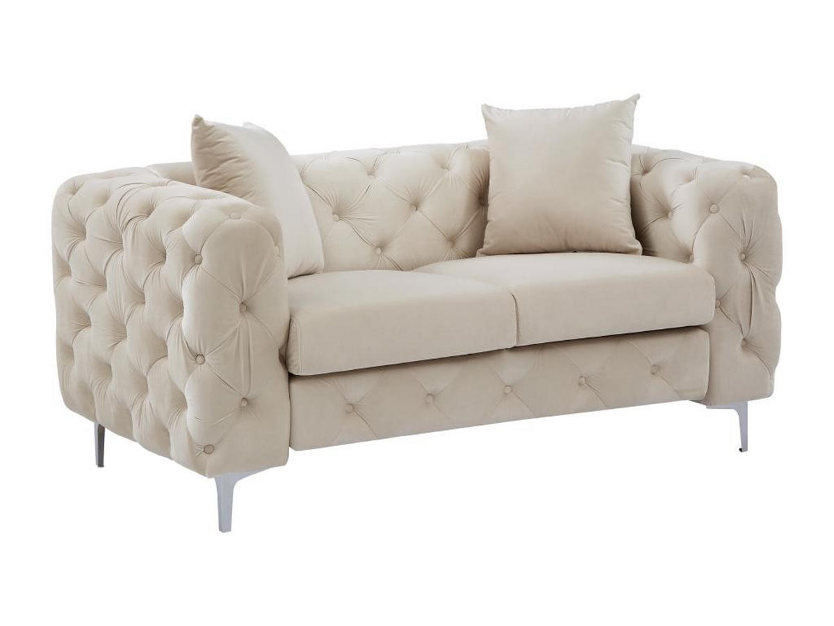 CHESTERFIELD-SOFA 2-Sitzer - Samt - Beige - EDWINA - Beige, Textil (91/76/162cm) - Vente-Unique