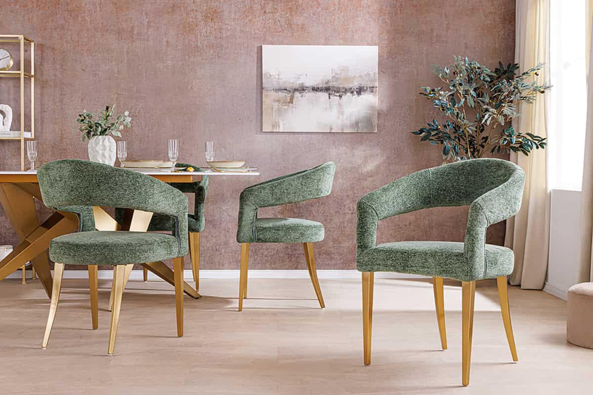 STUHL BOUTIQUE Strukturstoff Grün 80 cm - Goldfarben/Grün, Textil/Metall (56/81/54cm) - riess-ambiente