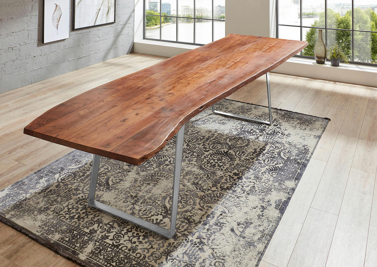 ESSTISCH HOBART - Silberfarben/Braun, Holz/Metall (100/300/77cm) - SAM
