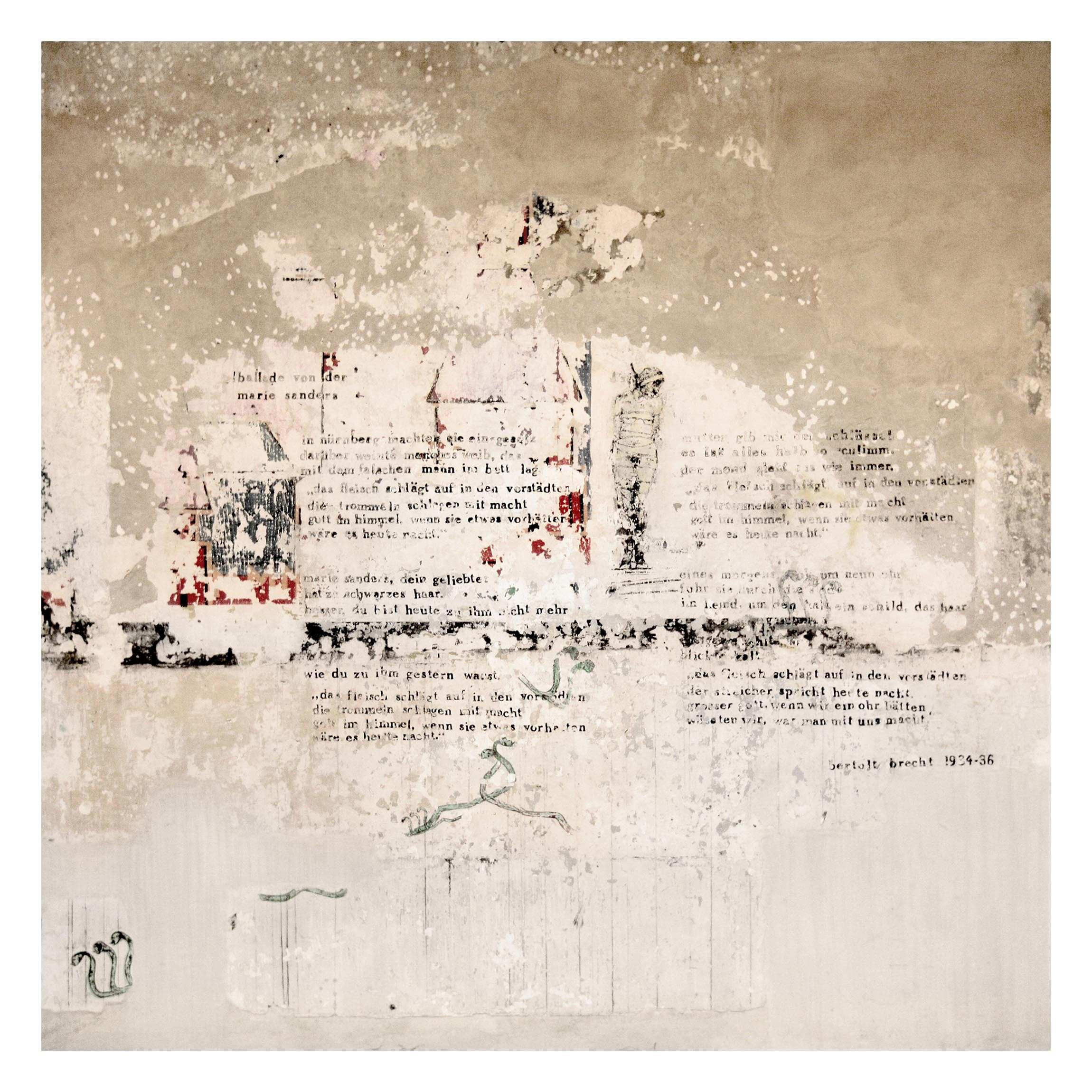 FOTOTAPETE Alte Betonwand mit Bertolt Brecht Versen 288/288 cm - Eichefarben, Papier (288/288cm) - Bilderwelten