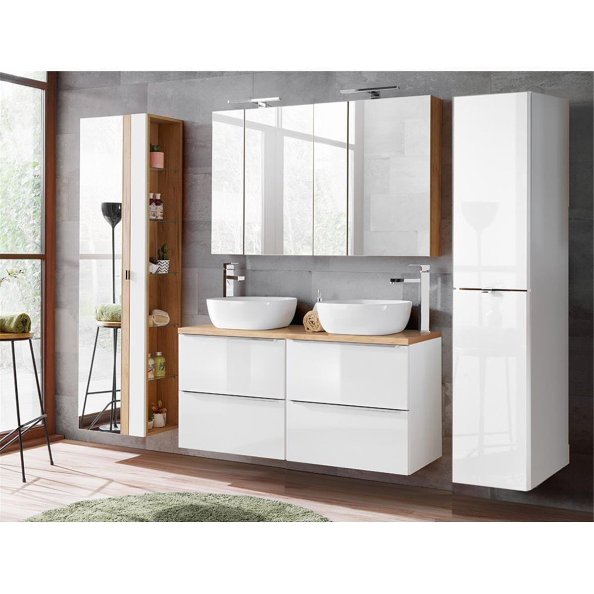 BADMÖBEL-SET 4-TLG. Toskana-56 - Weiß, Holzwerkstoff (230/200/46cm) - Lomado