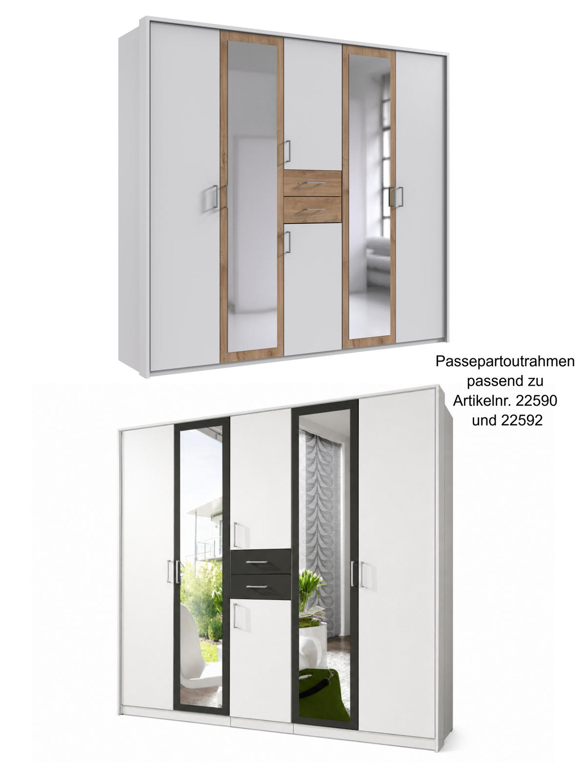 PASSEPARTOUTRAHMEN zum Kleiderschrank 22590&22591, B228/H211/T58 cm, Abschlussrahmen in Weiß / 22590-01 - Weiß, Holzwerkstoff (228/211/12cm) - luma-home