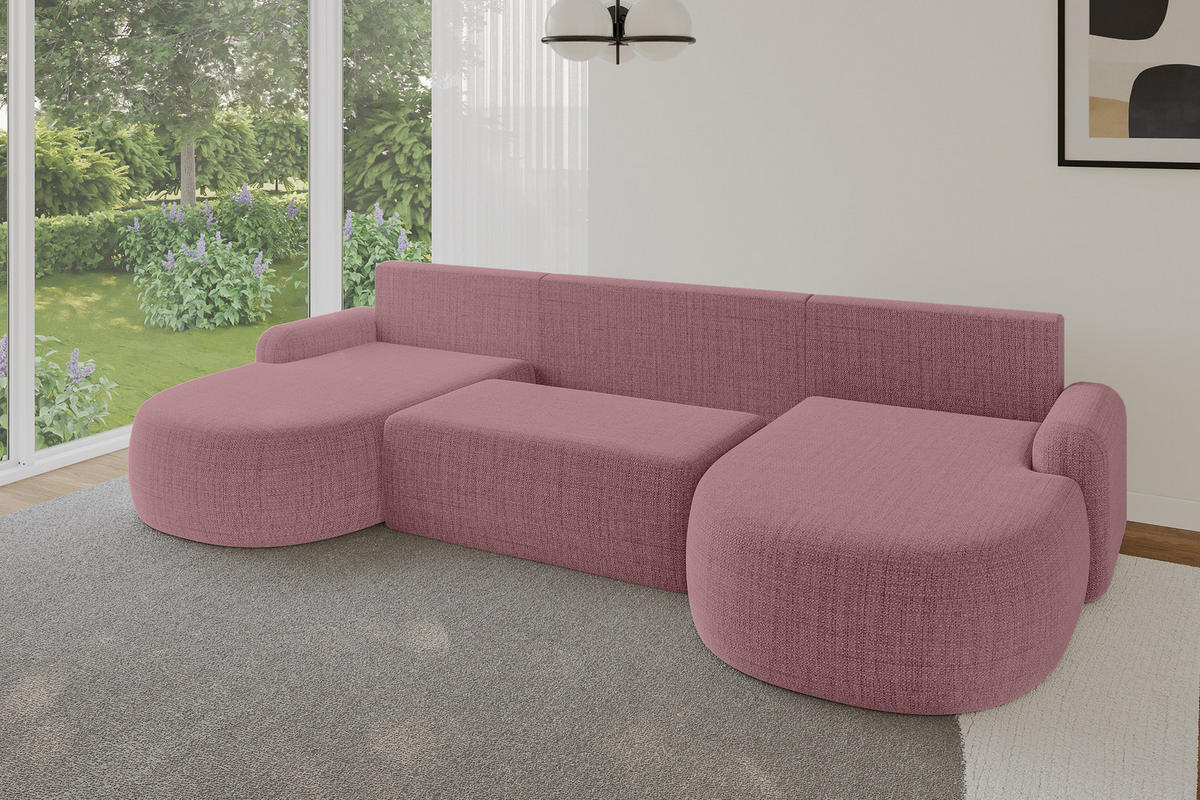 WOHNLANDSCHAFT mit Schlaffunktion und Bettkasten LIRA-U - 335x172x89 Altrosa - Altrosa, Holzwerkstoff/Textil (335/89/172cm) - ALTDECOR