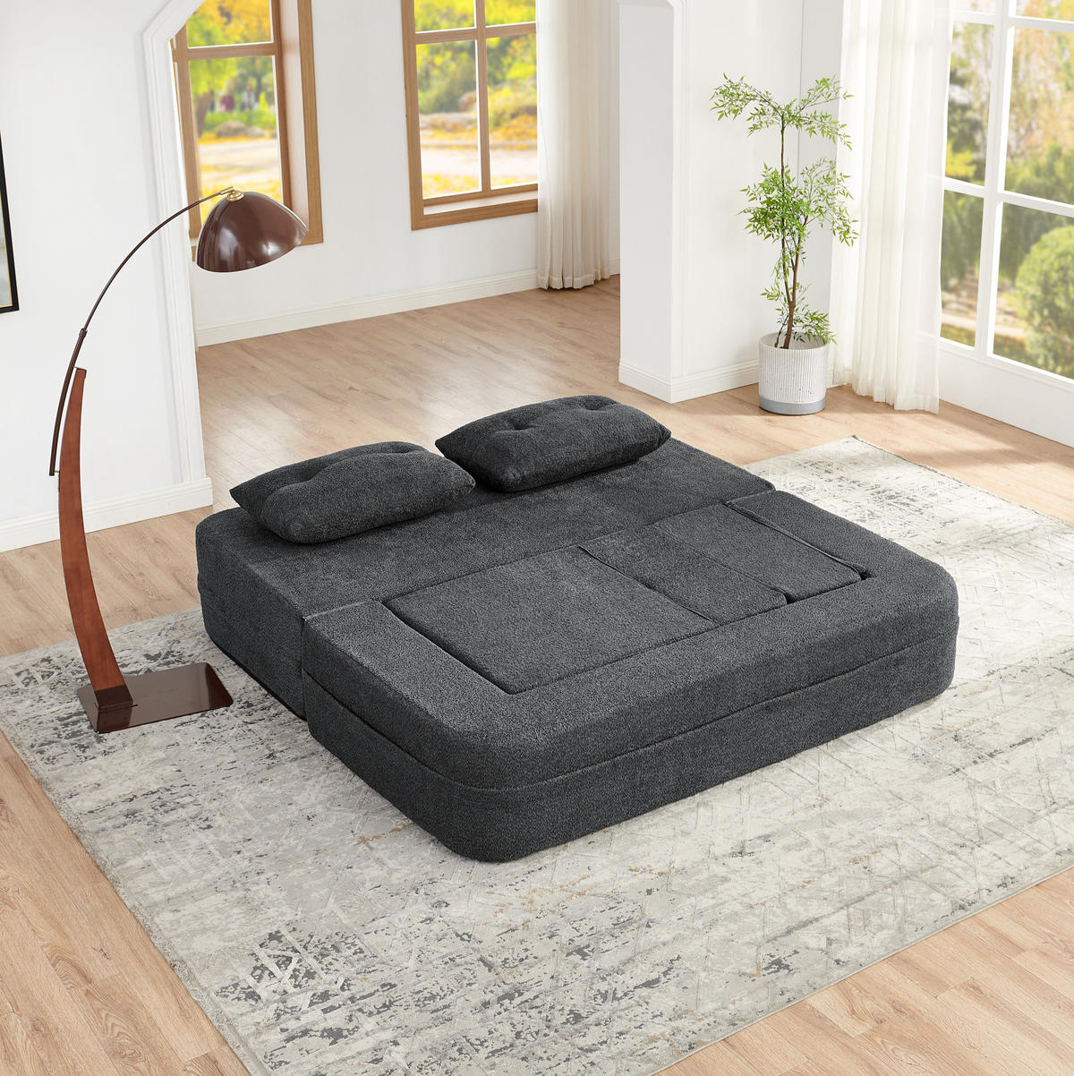 SCHLAFSOFA 2-in-1 2-Sitzer mit Sessel Stoff Dark Grey 2-tlg. - Dunkelgrau, Holzwerkstoff (194/39/199cm) - Meubliv