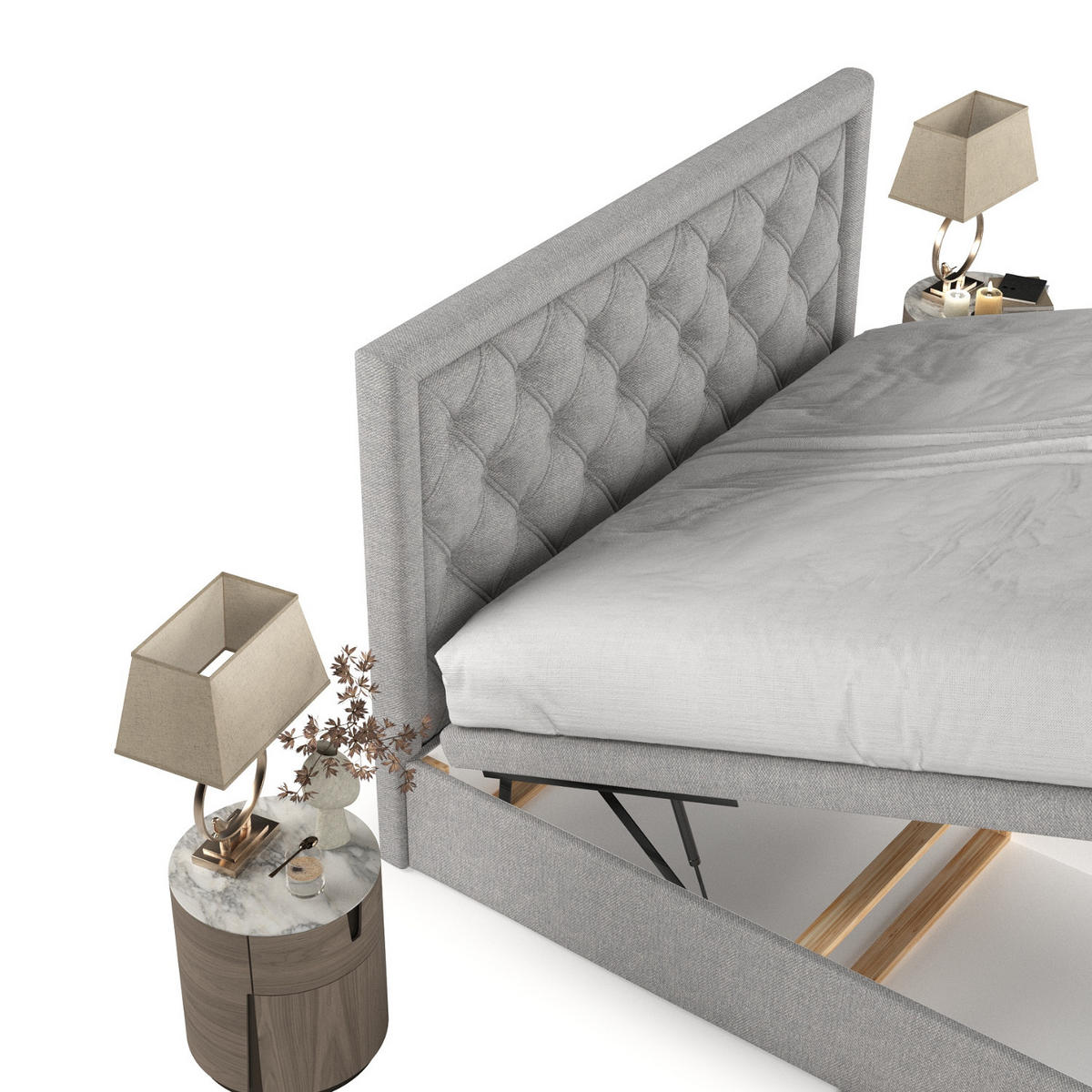 POLSTERBETT Nicobar mit Stauraum 120/200 cm Grau im Megan Stoff - Schwarz/Grau, Holz/Holzwerkstoff (120/200cm) - AltaBeds