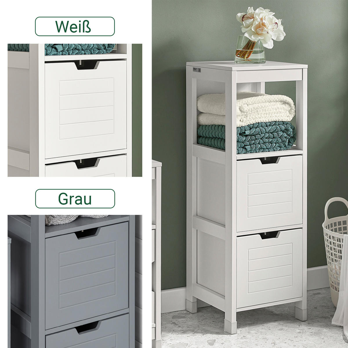 BADEZIMMERSCHRANK Kommode mit 2 Körben Weiß 30x89x30cm - Weiß, Holzwerkstoff (30/90/30cm) - SoBuy
