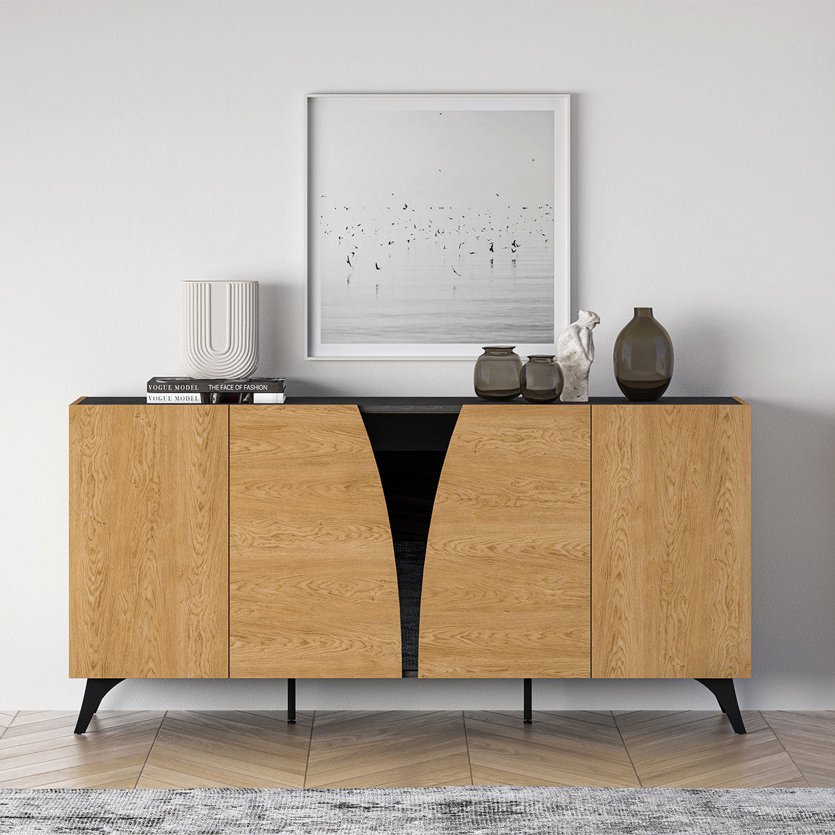 SIDEBOARD Soah Holz und Schwarz - Schwarz, Holzwerkstoff (170/82/40cm) - Petits-meubles