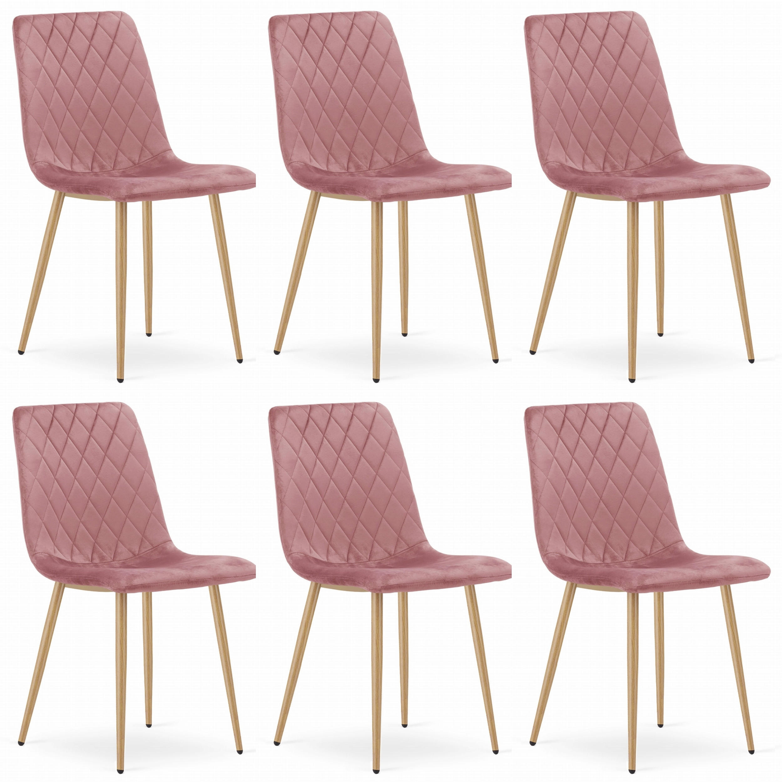 STUHL SCANNO 6-er Set, Rosa, Metallbeine in Holzfarbe, mit Samtstoff gepolstert - Rosa, Textil/Metall (45/89/53cm) - Komodee