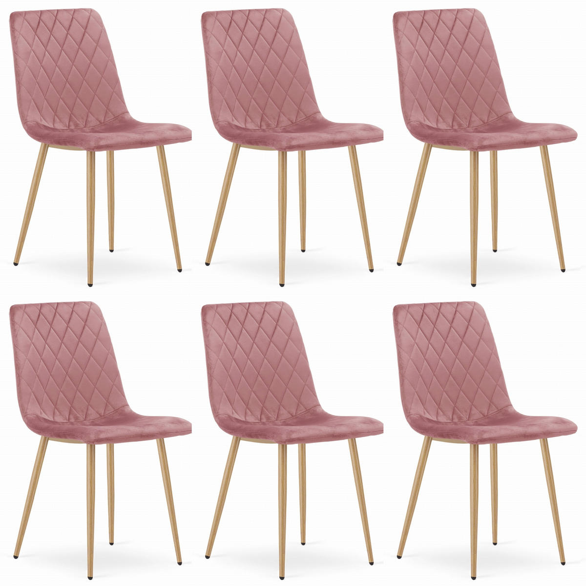 STUHL SCANNO 6-er Set, Rosa, Metallbeine in Holzfarbe, mit Samtstoff gepolstert - Rosa, Textil/Metall (45/89/53cm) - Komodee