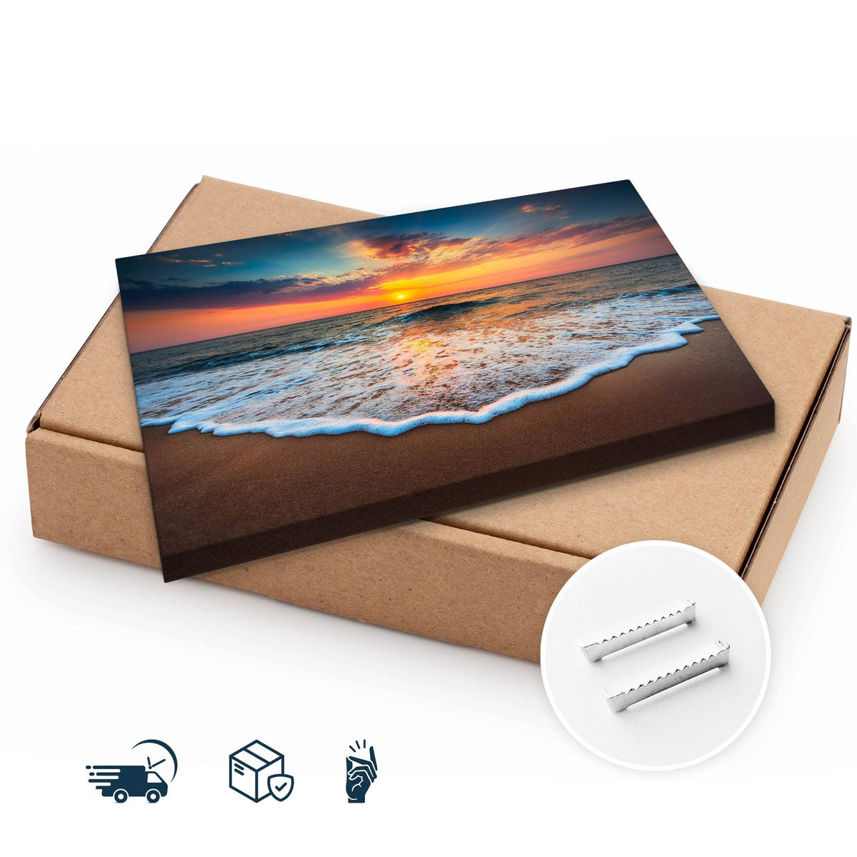 LEINWANDBILD Sonnenuntergang am Meer Landschaft 3D 120x80 - Blau/Beige, Textil (120/80cm) - Muralo