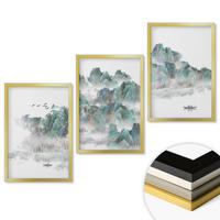 WANDBILDER 3er Set - 40x60 cm Goldrahmen - Berge, Wolken, Vögel, Boot, Japandi - Goldfarben, Kunststoff (40/60cm) - ArtPrintCave