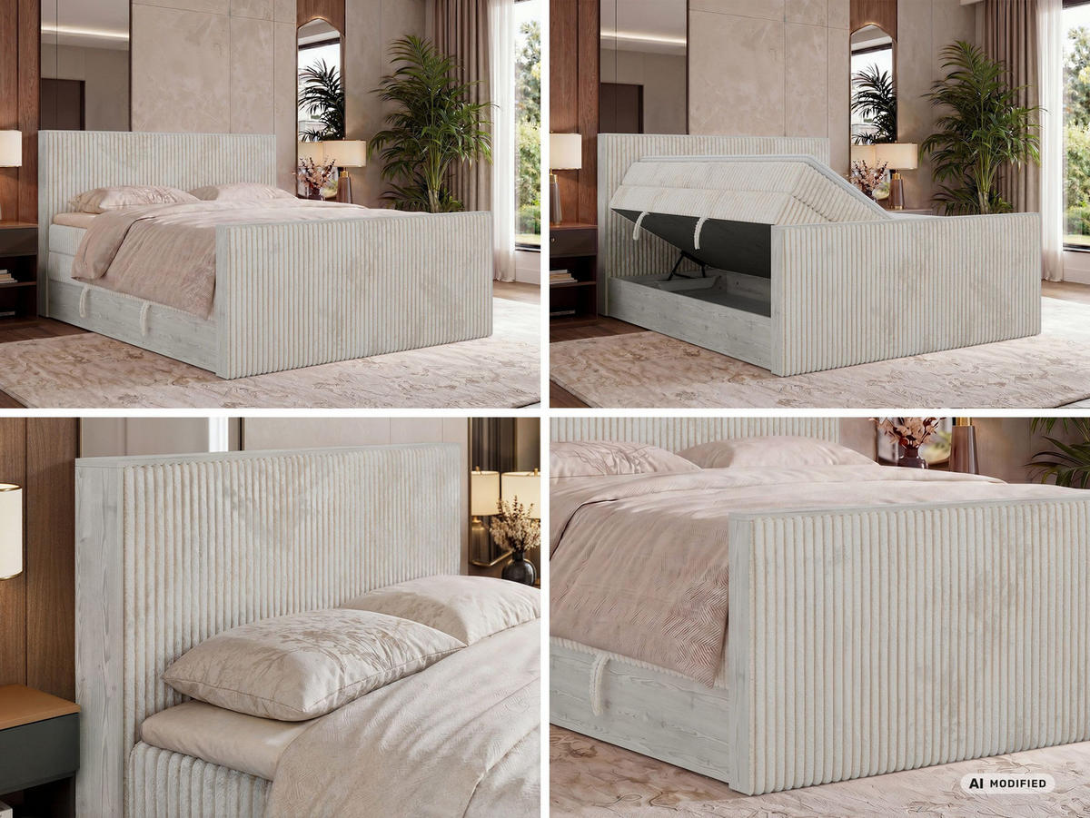 BOXSPRINGBETT NORDIC KING DUO 180/200 - Beige Cord - Topper T25 - H4 - Beige/Schwarz, Kunststoff/Textil (180/200cm) - MKS