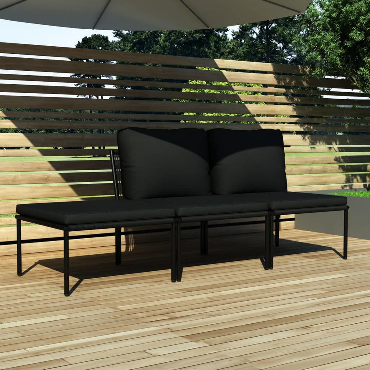GARTEN-LOUNGE-SET 3Er Set Mit Auflagen Schwarz Pvc - Schwarz, Kunststoff - vidaXL