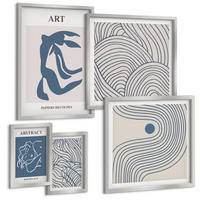 BILDER SET 5er Set - 50x50 cm & 20x30 cm & 40x60 cm Silberner Rahmen - Abstrakte blaue Linien - Silberfarben, Kunststoff (40/60cm) - TULUP