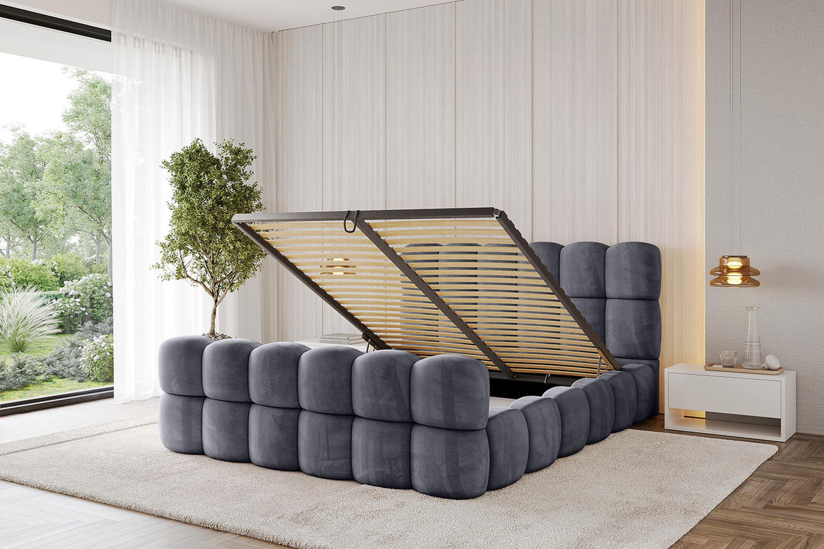 POLSTERBETT mit Bettkasten, Fußteil und Lattenrost, Bett mit Matratze H3/H4 - LEYA-Z 120x200 Dunkelgrau - Dunkelgrau, Holzwerkstoff/Textil (120/200cm) - ALTDECOR