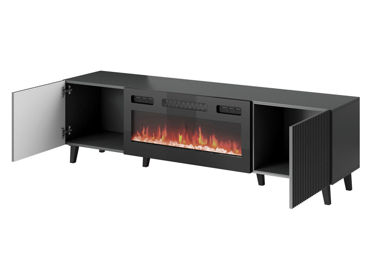 TV-ELEMENT Vamos Grey 180 mit Kamin - Anthrazit/Schwarz, Holzwerkstoff/Kunststoff (181/50/42cm) - MIRJAN24
