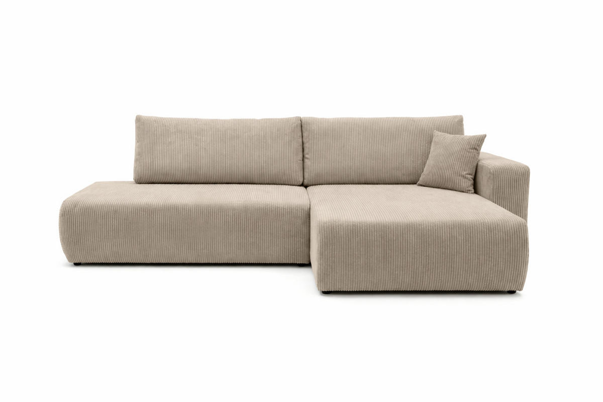 ECKSOFA Mit Schlaffunktion Und Bettkasten, Cordstoff Poso, Dunkelbeige, Rechts, OPEN XL - Beige, Holz (262/145cm) - Kaiser Möbel