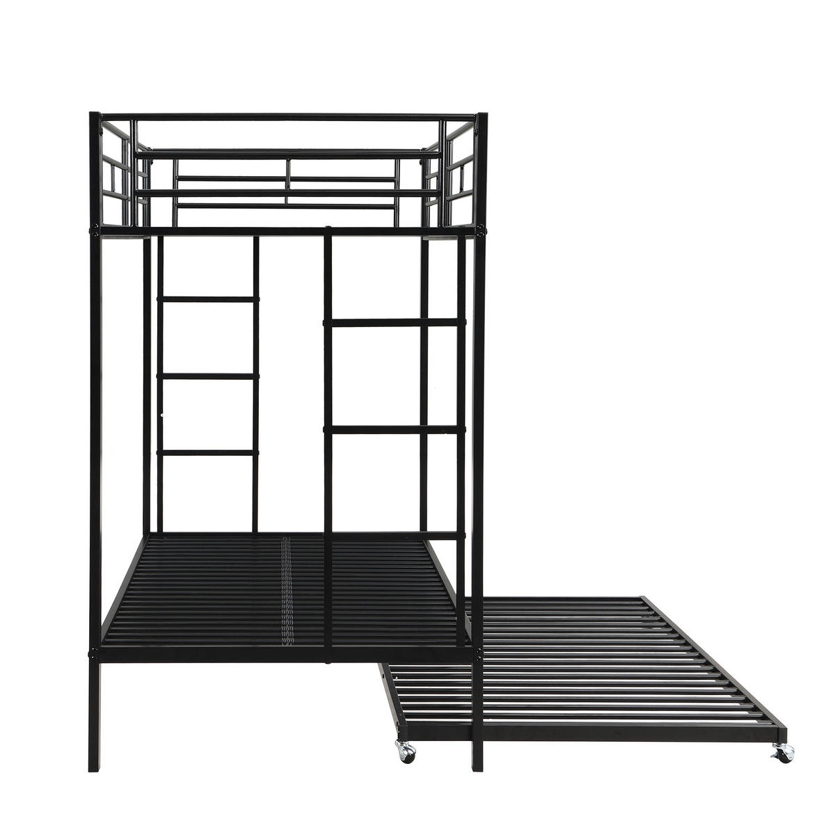 ETAGENBETT 90x200cm Schwarz Metall Ausziehbett EN747 hohe Geländer - Schwarz, Metall (90/200cm) - FLIEKS