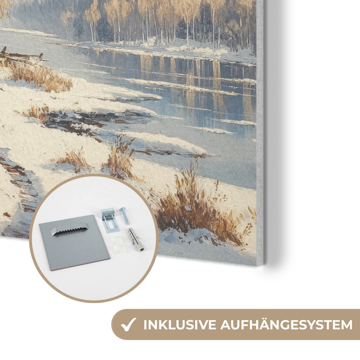 AKUSTIKPANEEL Winter - Schnee - Zuhause - Natur 90x90 cm - Hellbraun, Textil (90/0.9/90cm) - MuchoWow
