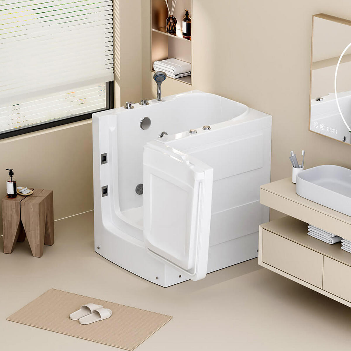 SENIORENBADEWANNE sitzend mit Whirlpoolfunktion VITAL L - 85 x 95 cm Rechts - Weiß, Kunststoff (85/100/95cm) - Home Deluxe