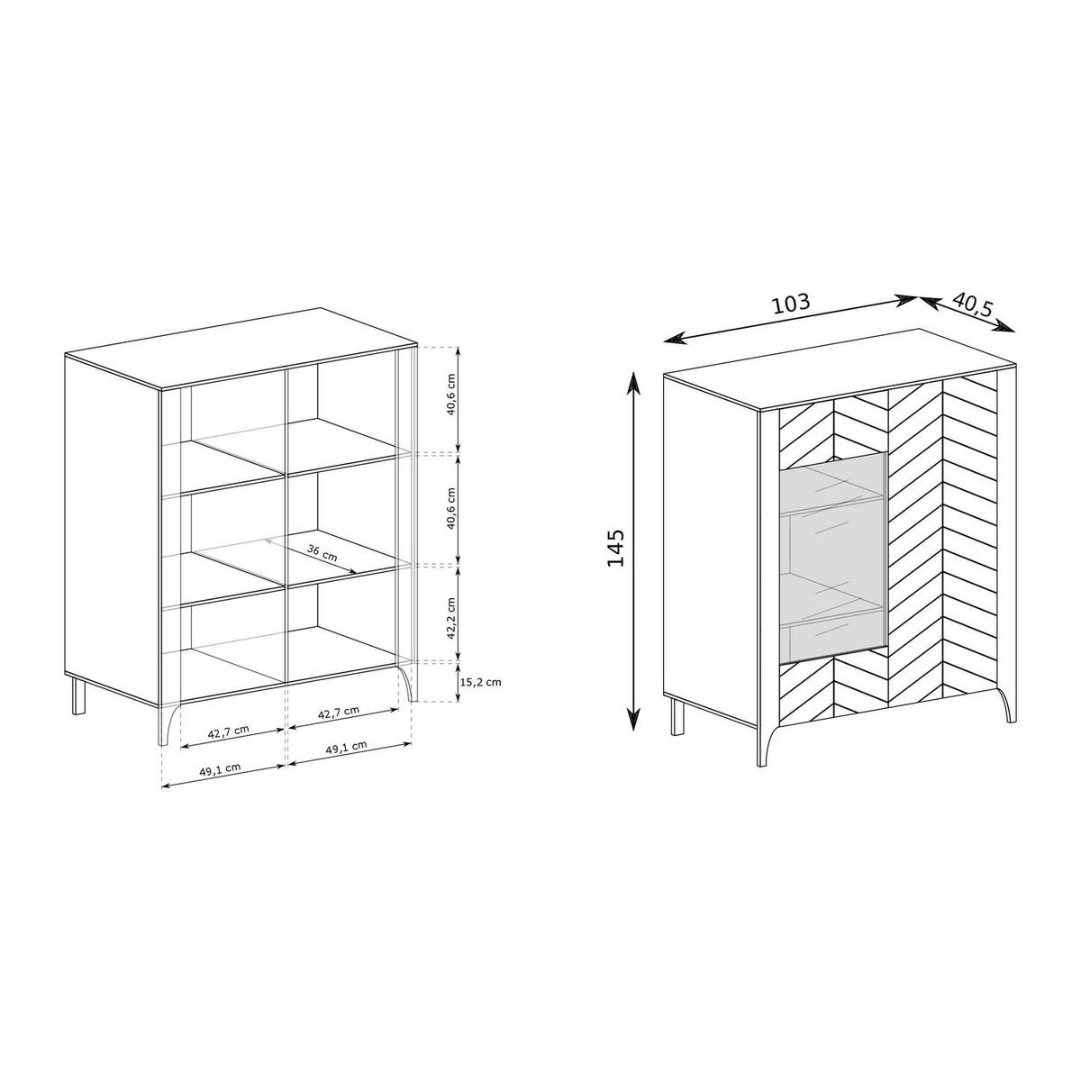 VITRINE Malumi MM-3 103 x 145 x 40,5 cm Kaschmir - Kaschmir, Holzwerkstoff (103/145/40.5cm) - Koseto