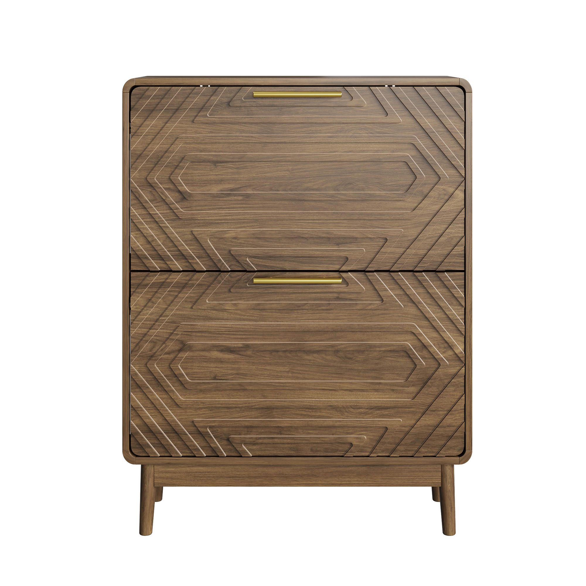 SCHUHSCHRANK Walnuss Mid-Century 60cm mit 2 Klappfächern & Regal - Walnussfarben, Holzwerkstoff (60/95/24cm) - Urban Meuble