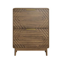 SCHUHSCHRANK Walnuss Mid-Century 60cm mit 2 Klappfächern & Regal - Walnussfarben, Holzwerkstoff (60/95/24cm) - Urban Meuble