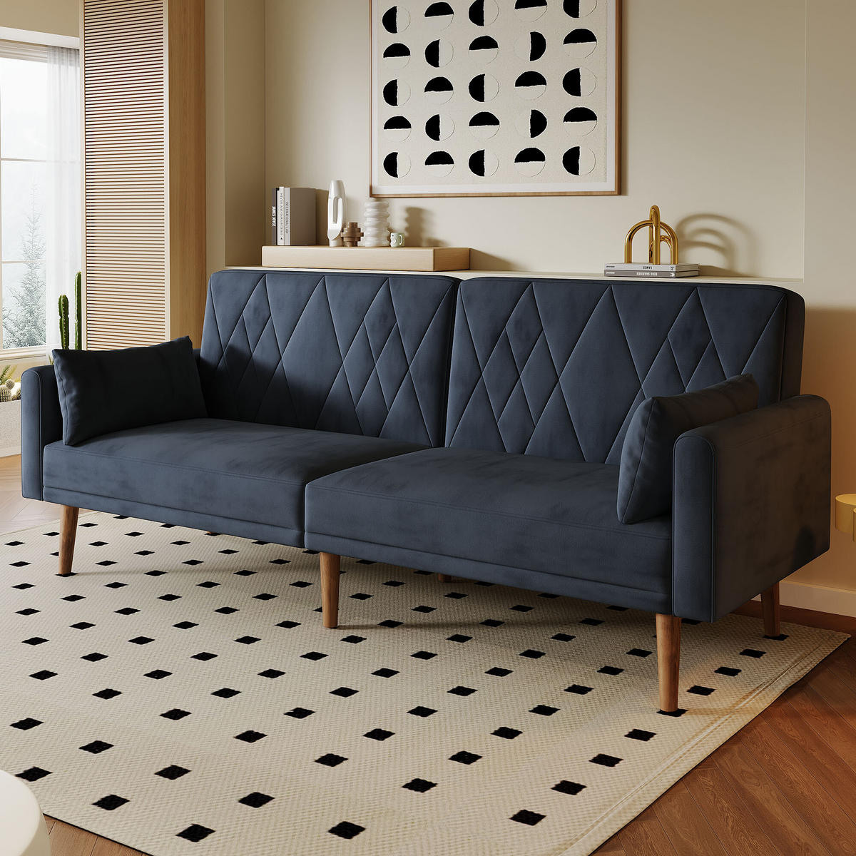 SCHLAFSOFA mit verstellbaren Rückenlehnen und Armlehnen - Dunkelblau, Holzwerkstoff/Textil (75/82/180cm) - Urban Meuble