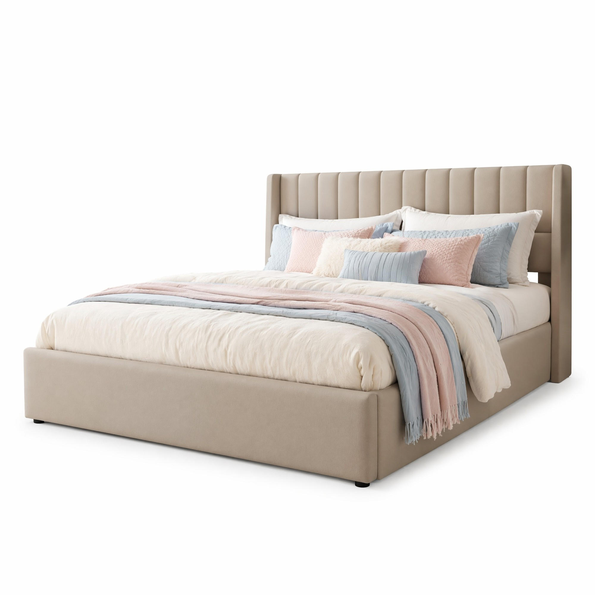 POLSTERBETT 160/200 cm in Beige mit Bettkasten Leinen - Beige, Holzwerkstoff/Textil (160/200cm) - CHICFURN