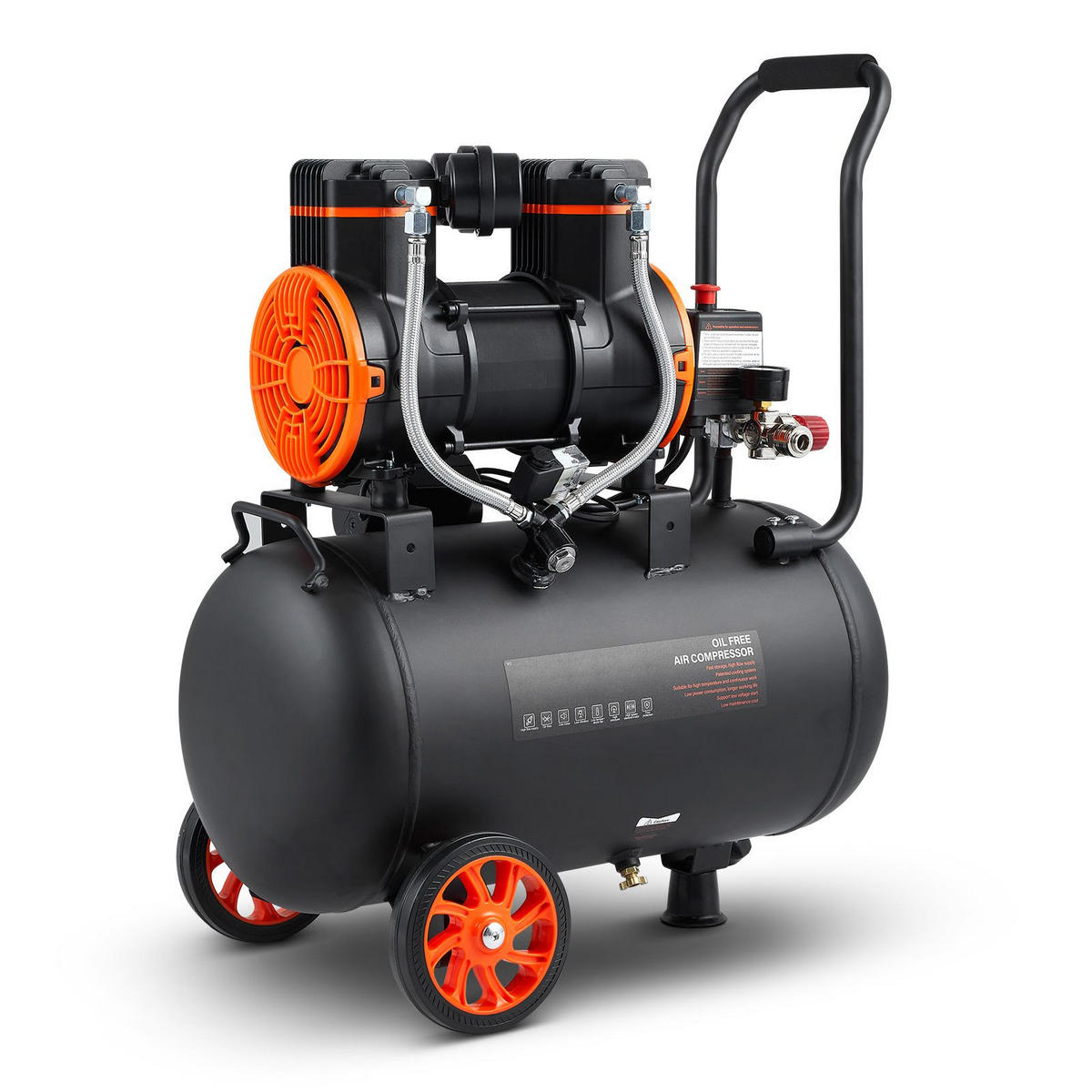 TISCHLERWERKZEUGELUFTKOMPRESSOR 35,2L Ölfrei-1800W Leiser-Druckluftkompressor 70dB 90PSI - Schwarz, Metall (20/30/10cm) - Raelunyi