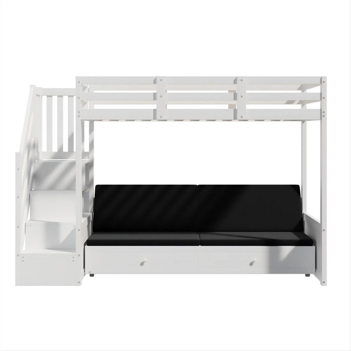 ETAGENBETT 90/200 cm mit Sofa, Treppenschrank und 2 Schubladen, Weiß - Weiß, Holzwerkstoff (90/200cm) - Redom