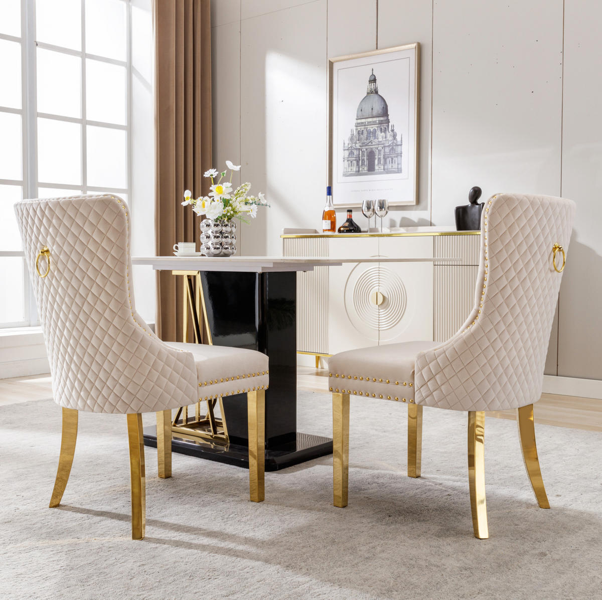 ESSZIMMERSTUHL mit Türklopfer 50,5 x 45 x 95 cm Samt Beige - Beige, Metall (45/95/50.5cm) - Meubliv