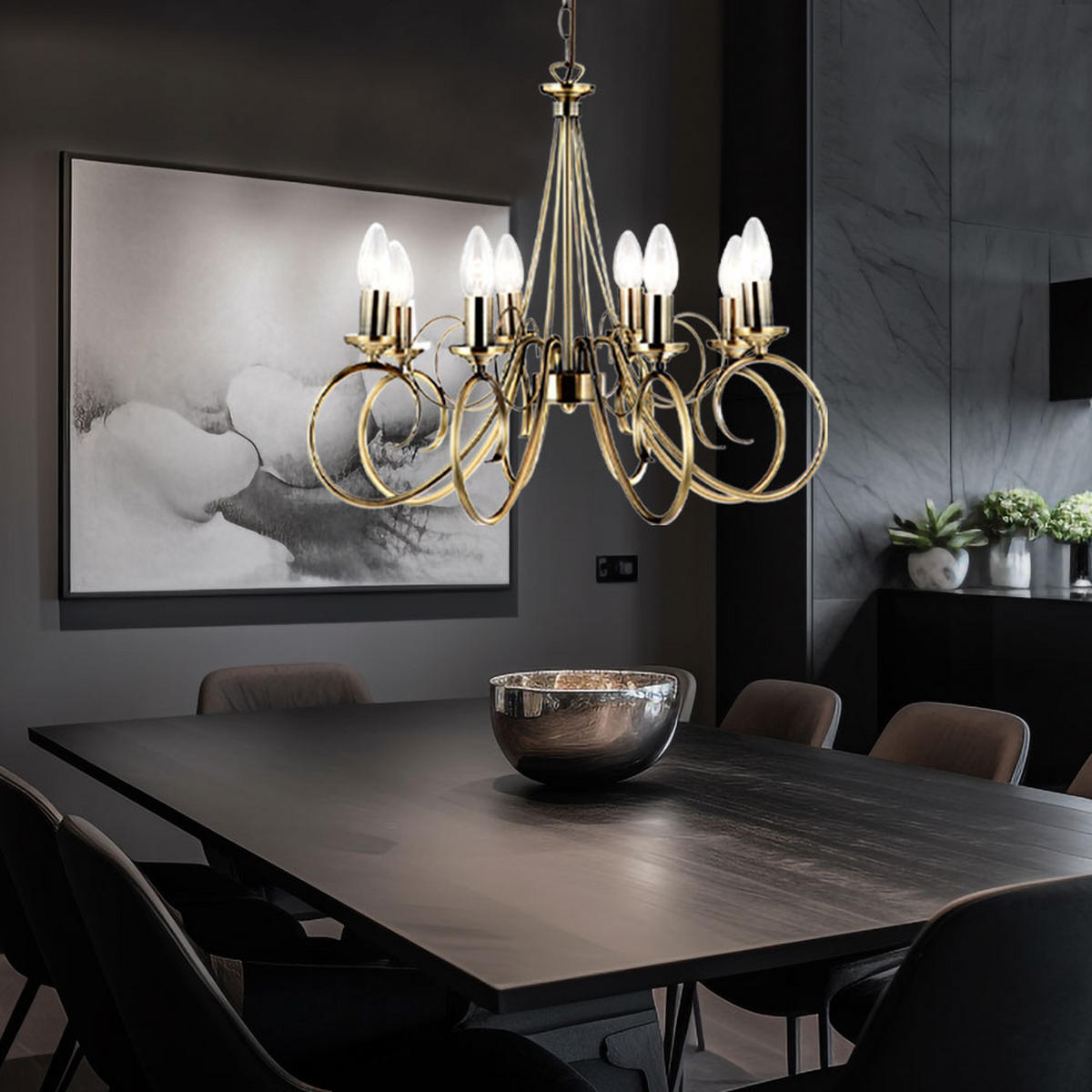 KRONLEUCHTER Altmessing Messing 8-flammig - Messingfarben, Metall (55/55/135cm) - Globo Lighting