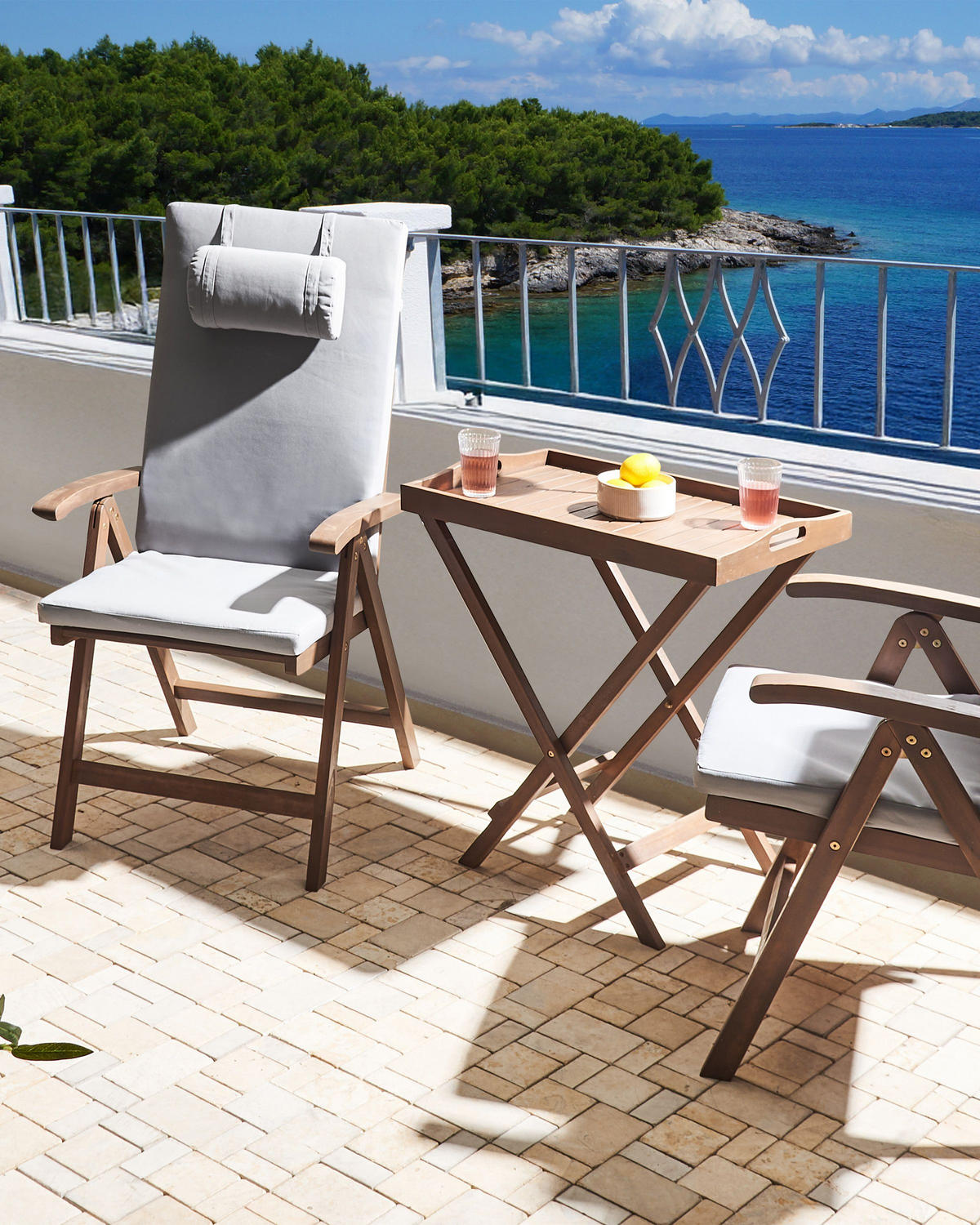 GARTENSTUHL 2er-Set Dunkelbraun/Hellgrau Amantea Premium - Dunkelbraun/Hellgrau, Holz (54/105/69cm) - Beliani