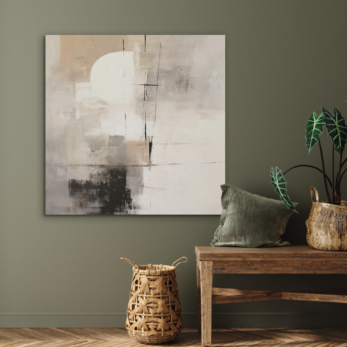AKUSTIKPANEEL Abstrakt - Kunst - Grau 90x90 cm - Hellgrau, Textil (90/0.9/90cm) - MuchoWow