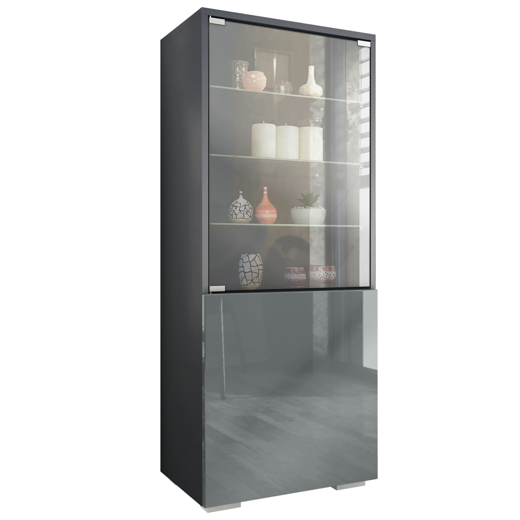 VITRINE Granada Grau Hochglanz - Grau, Holzwerkstoff (50/122.5/34.5cm) - Vladon