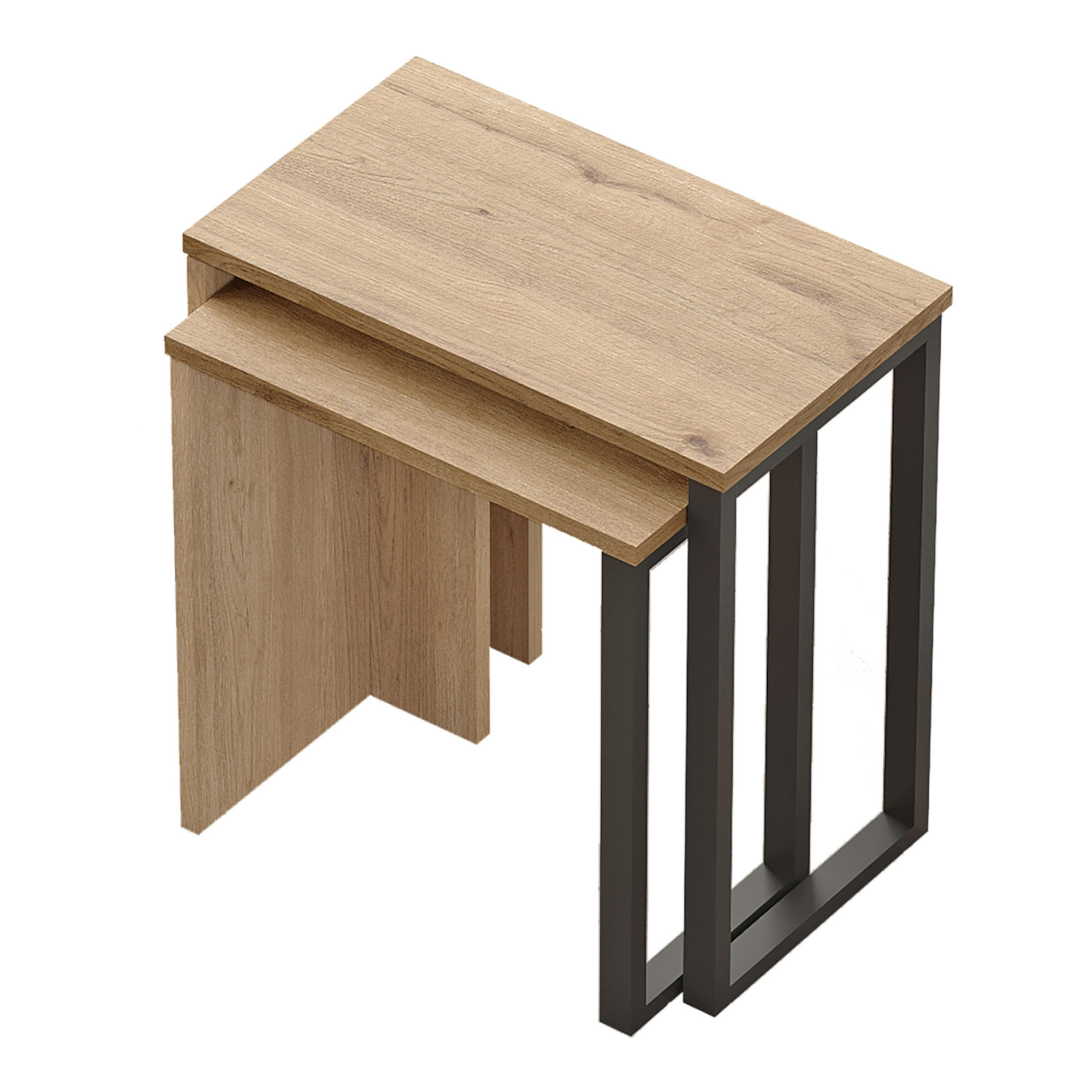 SATZTISCH-SET 2 TLG. Vesanto - Eichefarben/Schwarz, Holzwerkstoff/Metall (51/29.5/53cm) - [en.casa]
