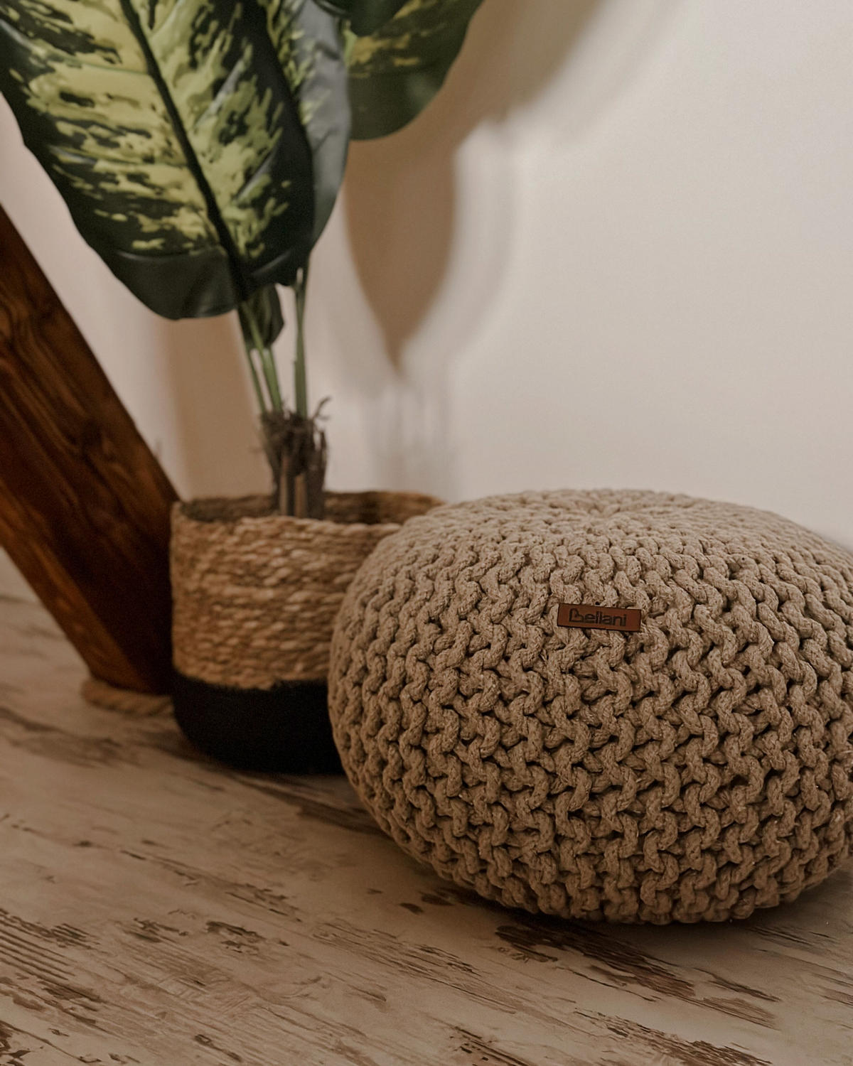 PUF Conrad 40/40/25 cm - béžová, textil/přírodní materiály (40/25/40cm) - Beliani