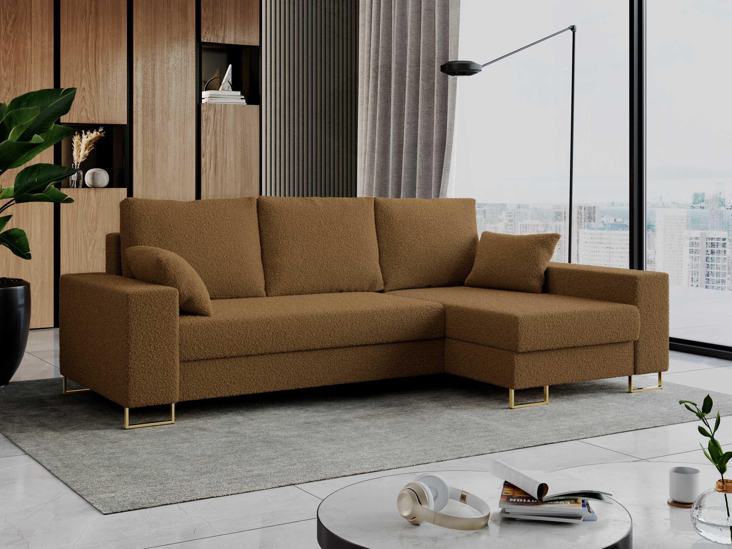 ECKSOFA Dorian Boucle Braun - Goldfarben/Braun, Textil/Metall (242/138cm) - MKS