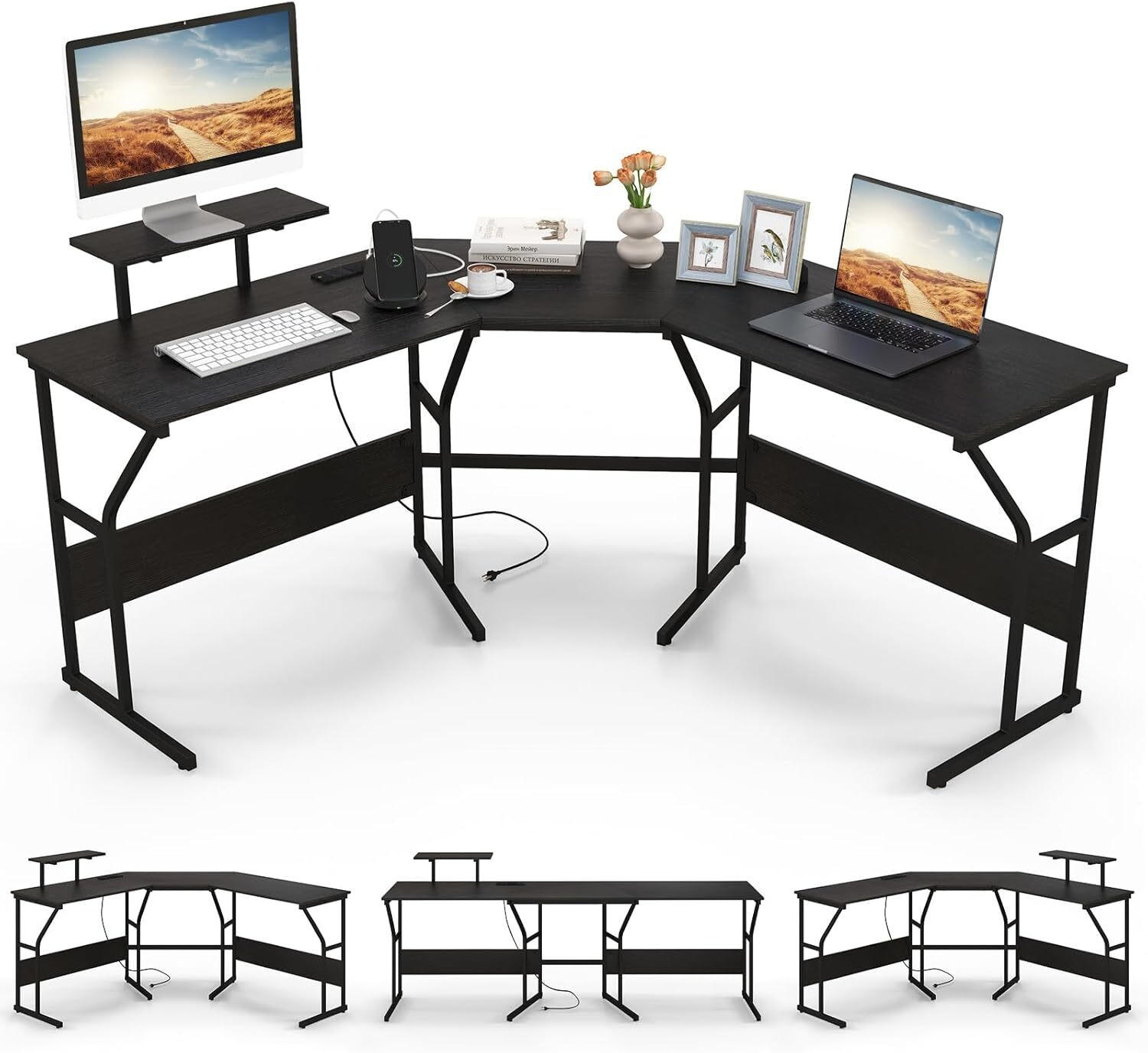 Costway Schreibtisch Schwarz 148x91x148 cm