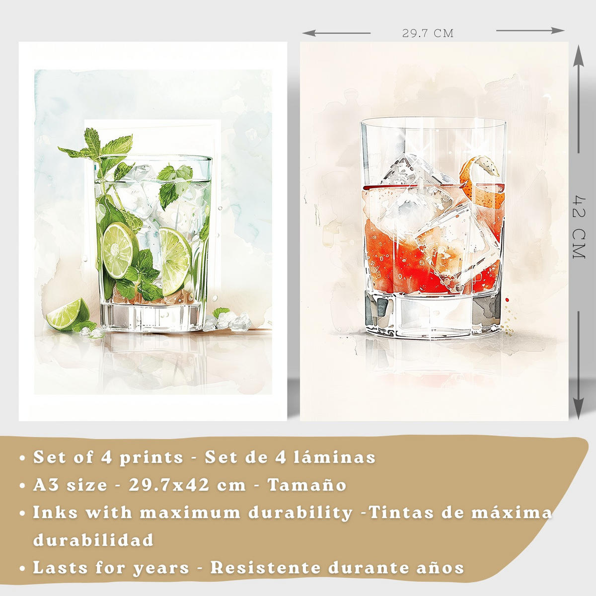 PLAKAT Sada 4 Negroni A3 Bílý rám - bílá, papír (29.7/1/42cm) - Nacnic