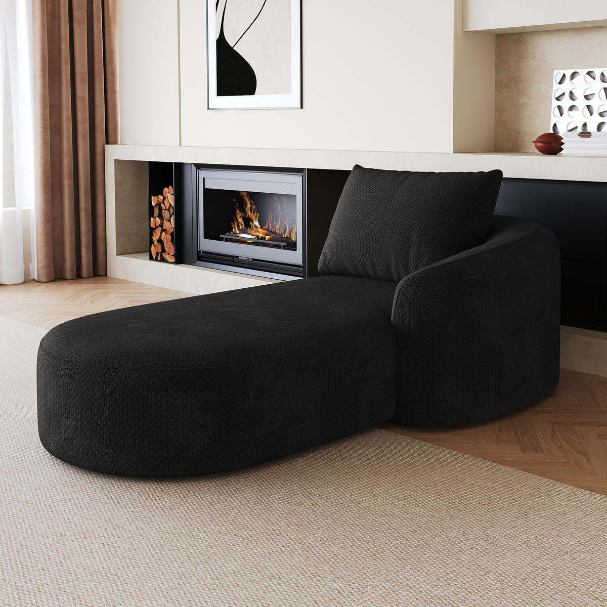 RÉCAMIERE DE-34711 rechte Chaiselongue Schwarz - Schwarz, Textil (106/85/168cm) - ComfortXL