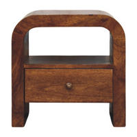 NACHTTISCH Massivholz Darcy Kastanienbraun, 1 Schublade und Offenes Regal - Dunkelbraun/Messingfarben, Mangoholz/Holz (45/45/35cm) - Artisan Furniture