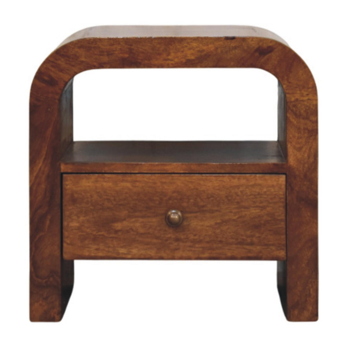 NACHTTISCH Massivholz Darcy Kastanienbraun, 1 Schublade und Offenes Regal - Dunkelbraun/Messingfarben, Mangoholz/Holz (45/45/35cm) - Artisan Furniture