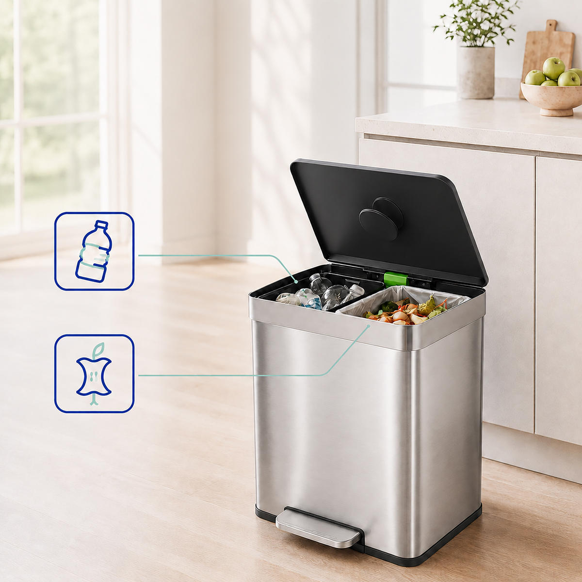 MÜLLEIMER Silber 30 l Pedal - Silberfarben, Kunststoff/Metall (58/60.5/35.5cm) - Relaxdays