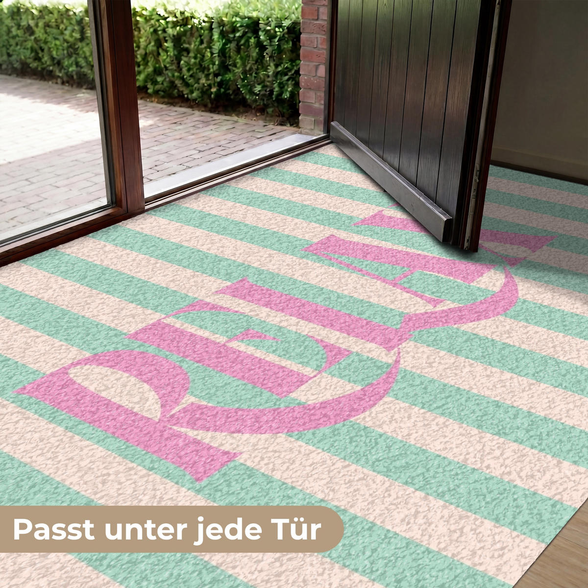 FUSSMATTE Rosa – Grün – Streifen – Entspannung 180x120 cm - Mintgrün, Kunststoff (180/0.4cm) - MuchoWow