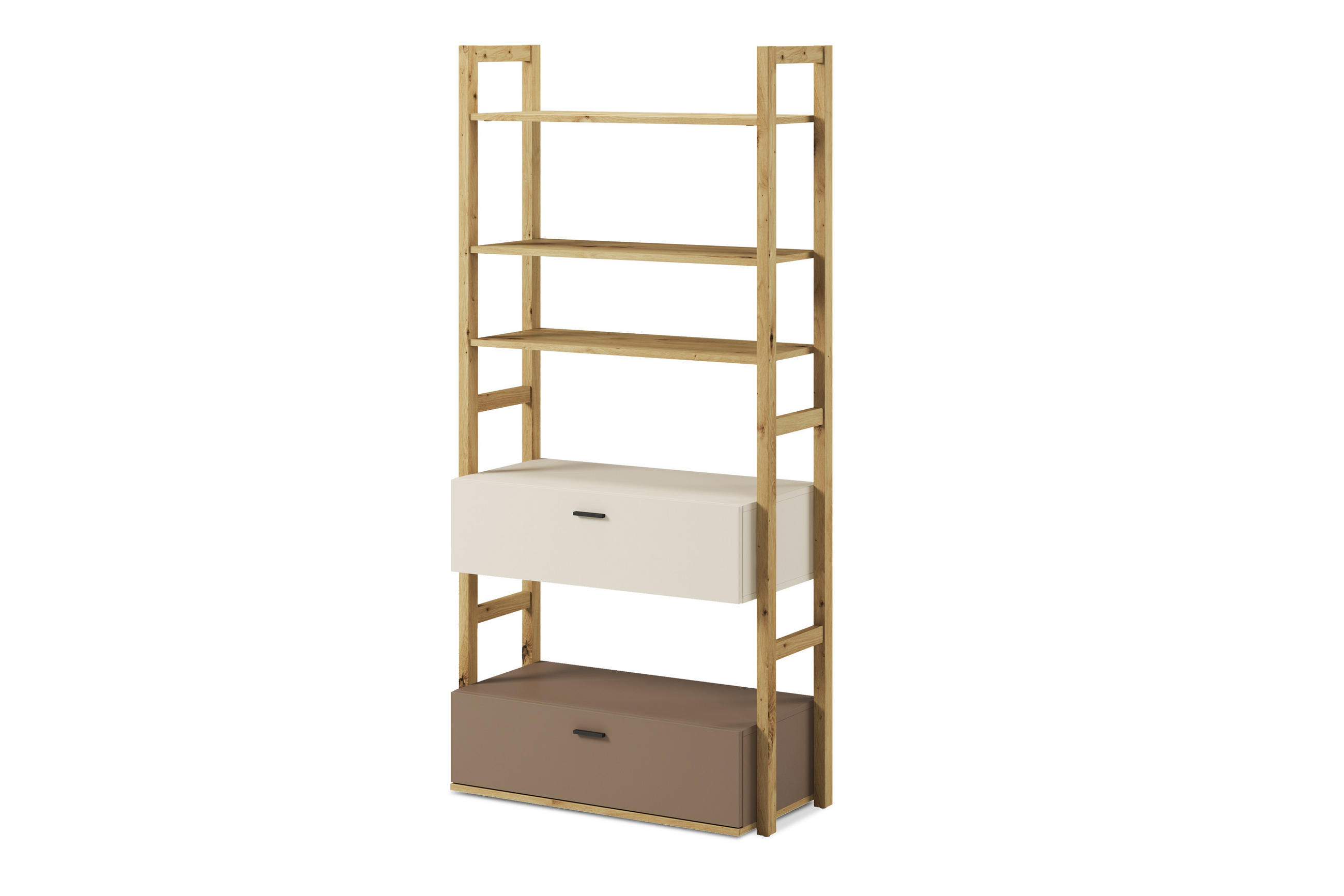 KINDER-BÜCHERREGAL TRIDA mit Schubladen, creme/braun/artisan oak - Creme/Braun, Holz (85/180/40cm) - KONSIMO®