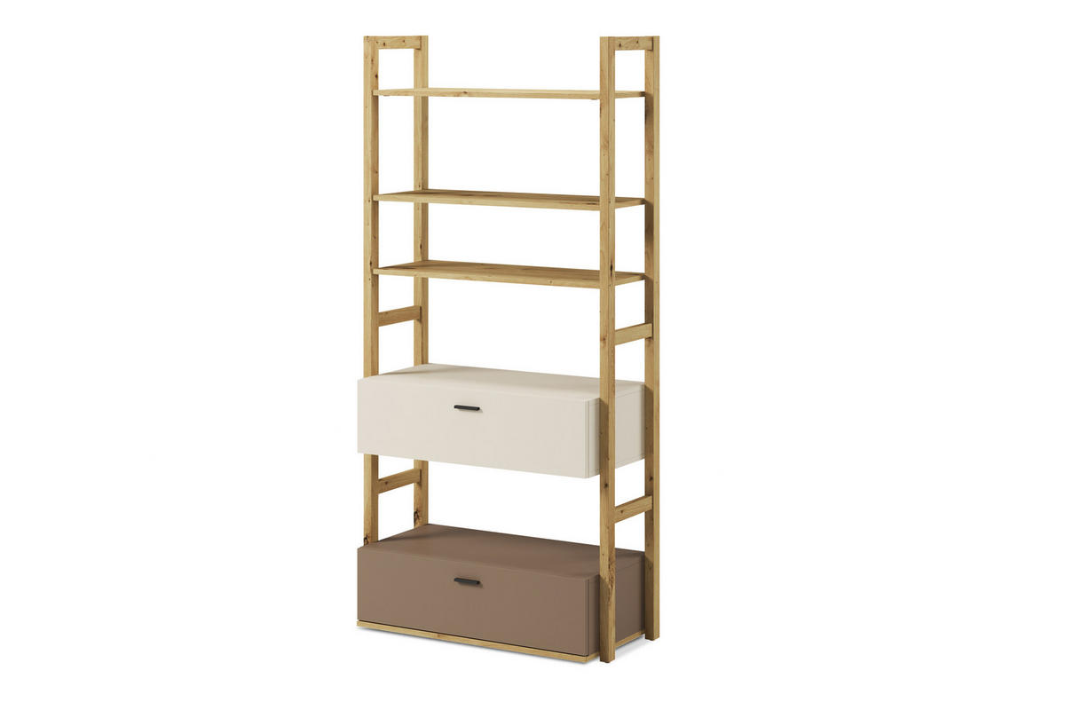 KINDER-BÜCHERREGAL TRIDA mit Schubladen, creme/braun/artisan oak - Creme/Braun, Holz (85/180/40cm) - KONSIMO®