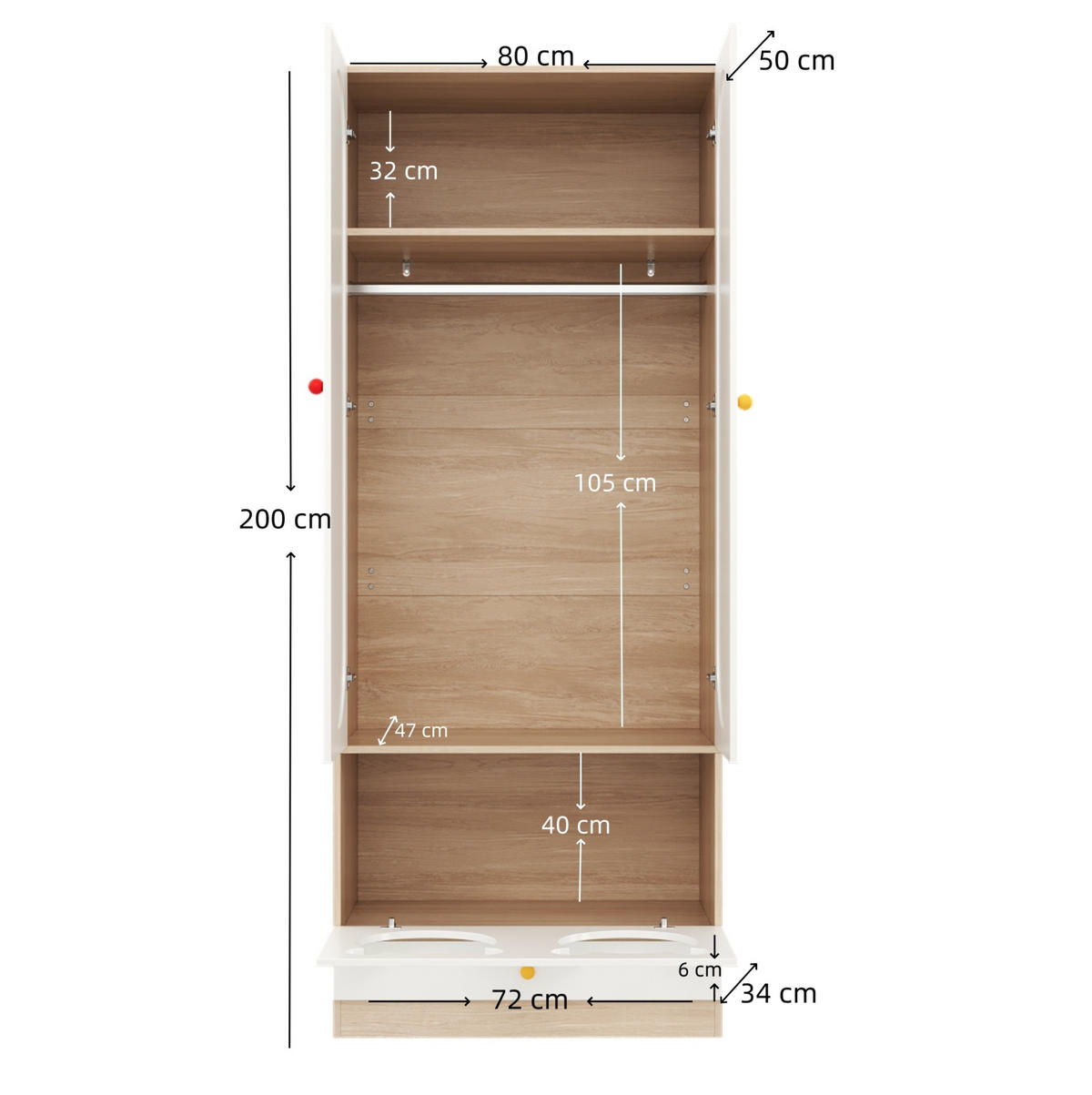 KLEIDERSCHRANK 80/200/50 cm Weiß/Natur aus MDF mit Haustierbereich 2er Set - Naturfarben, Holzwerkstoff (50/200/80cm) - OKMYHOME
