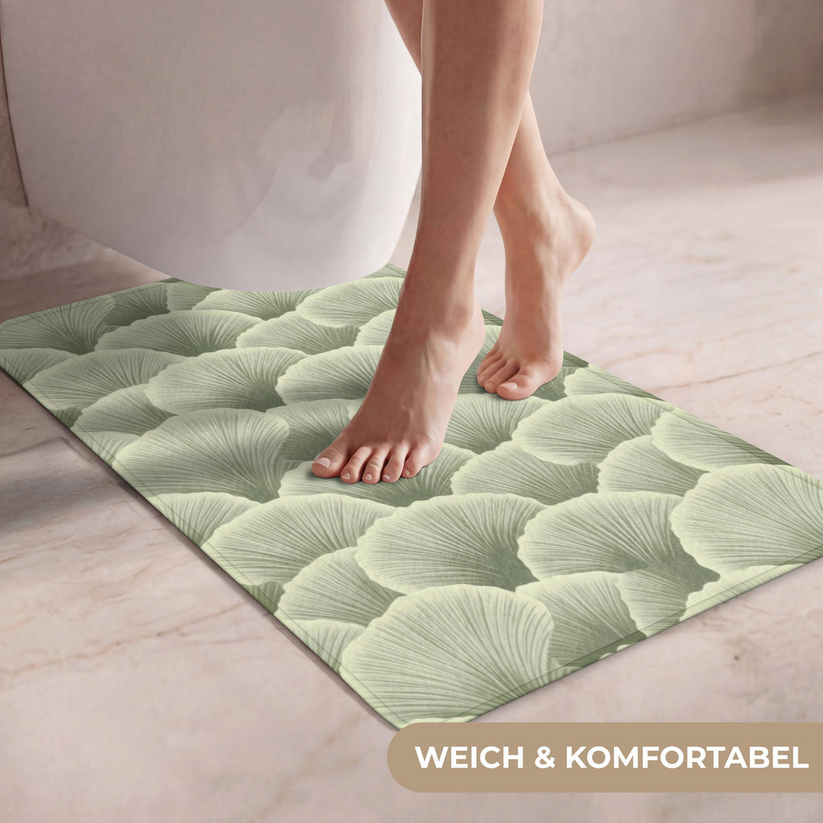 WC PŘEDLOŽKA Vějíř - list - zelený 50x80 cm - pastelově zelená, textil/plast (50/1cm) - OnlyWow